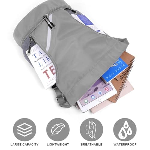 flintronic Drawstring Backpack, Waterproof Sports Backpack, Large Gym Bag With Shoe Compartment and Water Bottle Mesh Pockets, for Sports School Beach Holidays Swimming Travel — view 3