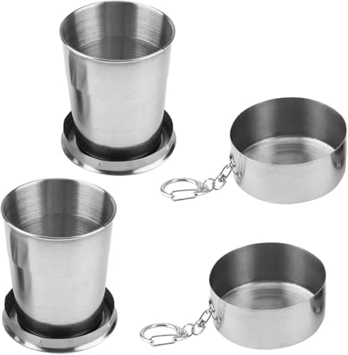 2 Pcs Retractable Folding Mug, Stainless Steel Folding Mug, Portable Coffee Mug, 250ML Reusable Collapsible Tumbler, Collapsible Mug with Key Ring for Travel, Hiking, Camping, Picks