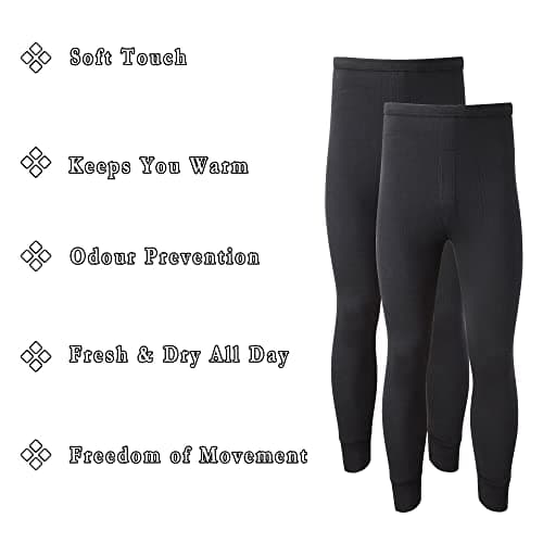 Heatwave® Pack of 2 Men's Thermal Trousers Long Johns Warm Underwear Baselayer Thermals, Medium Black — view 5