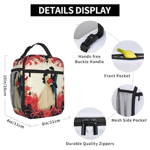 KKLWEGU Just Married Lunch Bag Insulated Reusable Lunch Box Large Capacity Leakproof Lunch Cooler Totes Meal Bags For Women Men Work Office Picnic Travel — view 3