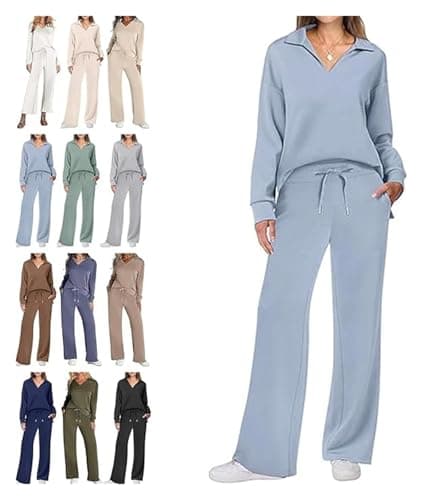 BQLFPOIHP Constituent Clothing,Constituent Travel Outfit,Women's 2 Piece Sets Outfits Casual Long Sleeve Sweatsuits Sets(Sky Blue,S)