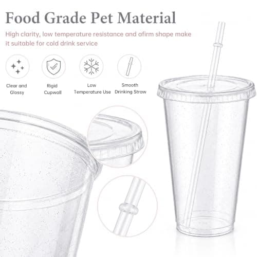 APYFID Reusable Plastic Cups, 12 Pack 710ml with Lids & Straws — view 4