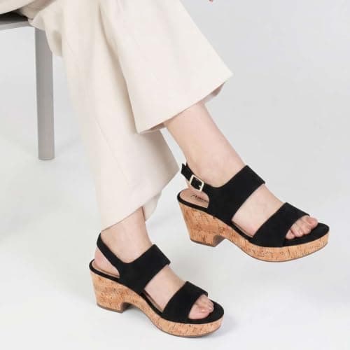 AARZ LONDON Womens Cork Wedge Heel Sandals Open Toe Slingback Adjustable Buckle Strap Casual Party Holiday Everyday Ladies Platform Black Shoes Size 5 UK 38 EU — view 2