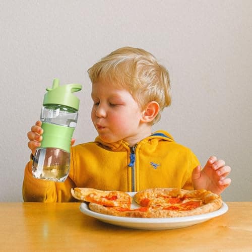 Sivaphe Children Water Bottle Leak Proof Camping, Student Kids School Outdoor Activities, Travel, Hiking, Cycling Drinking Bottle with Handle and Silicone Straw-Tritan Plastic (Green, 350ML-400ML) — view 5