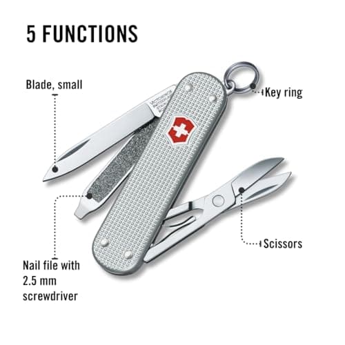 Victorinox Swiss Army Knife Classic Alox Pocket Knife, 5 Functions, Silver — view 4
