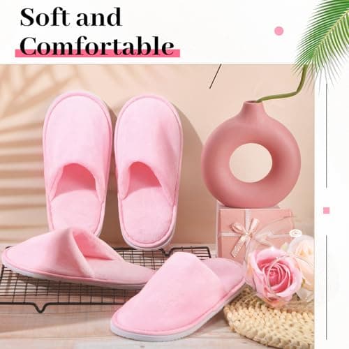 Twistover 6 Pairs Kids Disposable Slippers Non-Slip Closed Toe Spa Slippers Comfortable Indoor Outdoor Slippers for 4-12 Years Boys Girls Party Hotel Travel, pink, Medium — view 5