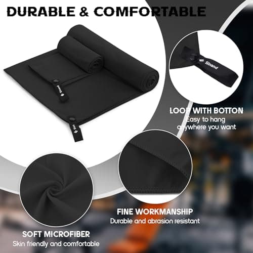 Sinand Microfibre towel 2 Pack |160x80cm+80x40cm| Ultra Lightweight Gym Towel, Quick Dry Microfiber Towels for Sports Travel Camping Beach Swimming (Black) — view 5