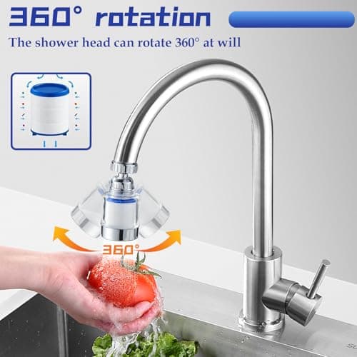 LURNODY Pack of 2 Water Filter Tap, 360° Water Filter Tap, Tap Filter for Drinking Water, Water Filter for Tap with 7 Pieces PP Cotton Filter Element and Universal Adapter — view 3