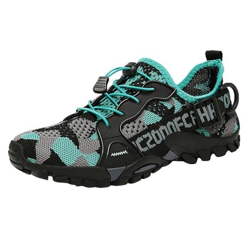 Walking Shoes Mens Waterproof Low Rise Hiking Shoes Mens Non-Slip Sky Blue
