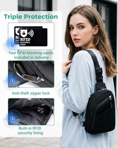 ibalulu Crossbody Bag for Women Men, Water-Repellent Nylon Anti-Theft Sling Bag Shoulder Bag Travel Purse with RFID Blocking & Two RFID Cards — view 4