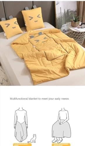 Travel Blanket And Pillow Set, Soft 2 In 1 Airplane Throw Pillow With Polyester Fiber Fill, Compact Cushion Blanket For Car, Office, Home, And Sofa Decor，Yellow — view 4