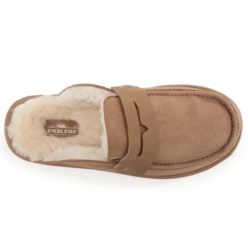 Polar Women’s Faux Fur Lined Penny Loafer Slip On Slippers – Suede Upper, Cozy Faux Fur Lining, Lightweight Rubber Sole, Non-Slip Grip – Warm Indoor Outdoor Slip-On Comfort Shoes Tan - 8 — view 4