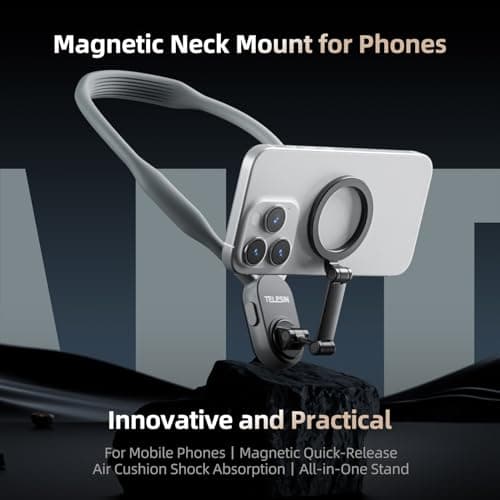 TELESIN Magnetic Neck Phone Holder for POV Vlogging, Grey — view 4