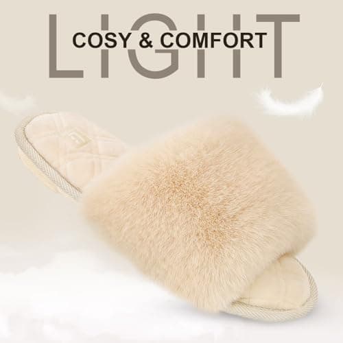 LongBay Women Summer Slippers Open Toe Memory Foam Ladies Sliders Beige,3-4 — view 3