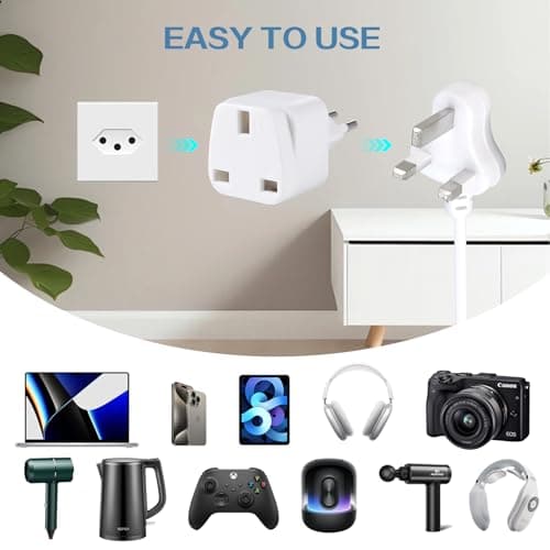 3-Pack UK to BRAZIL Plug Adapters Brazil Power Converter Grounded Universal Travel Adapter 3 Pin Brazil International Type N Plug (White) — view 2