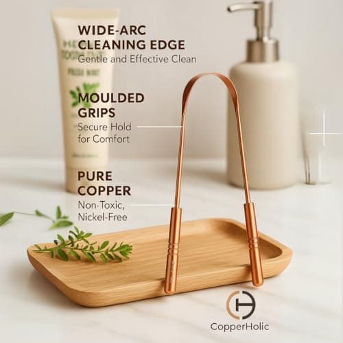 Copperholic 2-Pack Copper Tongue Scraper Set – Pure Copper Tongue Cleaner Kit with Bamboo Toothbrush with Charcoal Bristles & Travel Case – Daily Oral Hygiene Tool for Men & Women — view 2