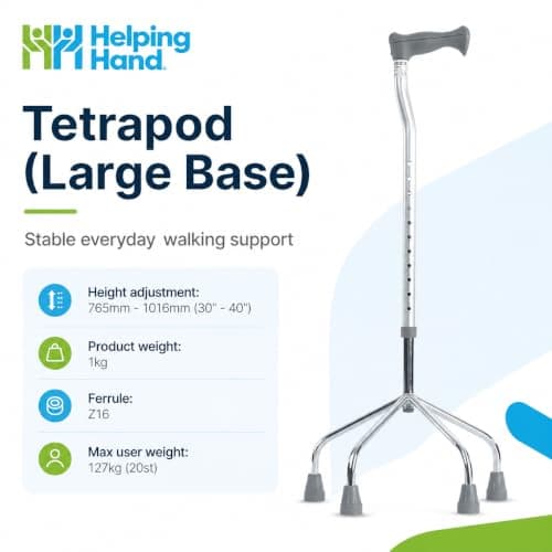 The Helping Hand Aluminium Height Adjustable Quad Cane Walking Stick — view 2