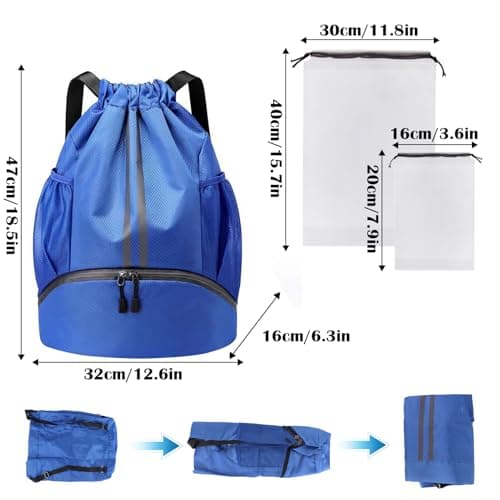 PE Drawstring Bags, Waterproof Unisex Swimming Sports Gym Blue Backpack — view 2