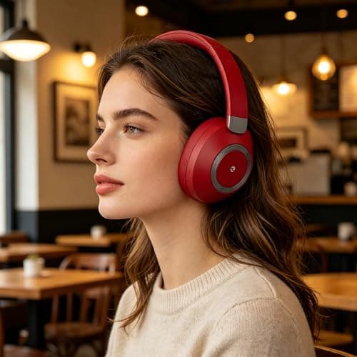 Wireless Headphones Bluetooth, Memory Foam Ear Cups, 100H Playtime (Red) — view 6