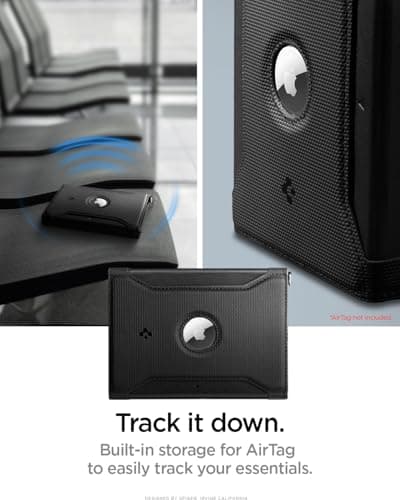 Spigen Passport Holder with Airtag Holder, Passport Cover with RFID Blocking and SIM Card Pin, Made of Vegan PU Leather - Black — view 3