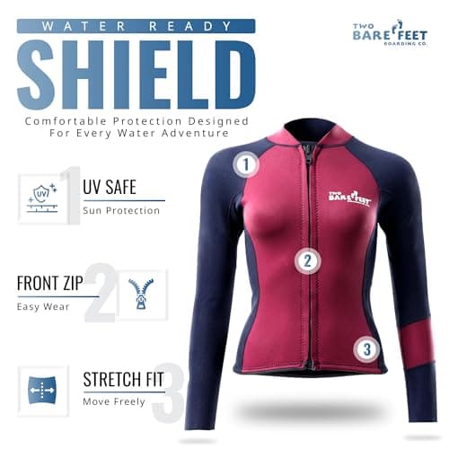 Two Bare Feet Women's Harmony 3mm Neoprene Wetsuit Jacket – Front Zip Thermal Surf Top for Swimming, Paddleboarding & Watersports (Black/Burgundy, L) — view 3