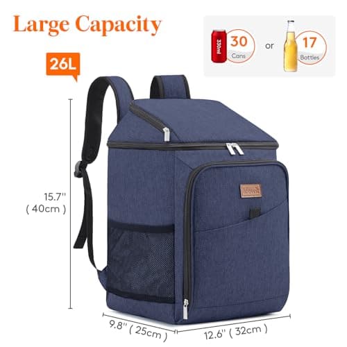 Lifewit 26L Insulated Cooler Backpack, 34-Can Large Cool Bag, Dark Blue — view 3