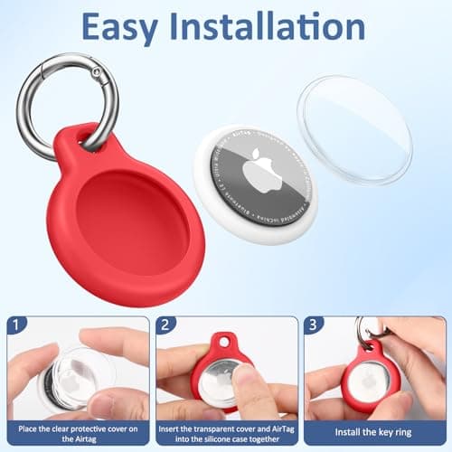 Air Tag Holder Air Tag Silicone Case, with Keychain, TPU Case for Air Tags Keyring for Keys, Bags, Luggage, Pet Collar, Anti-Lost and Scratch-Resistant, Fully Covered (Red) — view 2