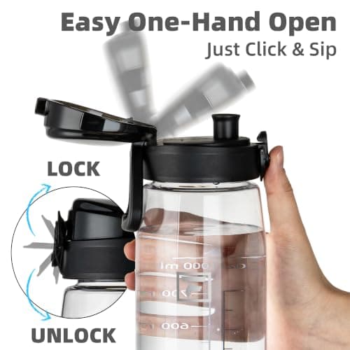 Fanhaw Sports Water Bottle 1L, Drinks Bottle with Chug Lid, BPA Free Leakproof Tritan Plastic Water Bottle, Wide Mouth Reusable Bottle for Gym, Travel, School, Office, Cycling & Hiking (Clear & Black) — view 4