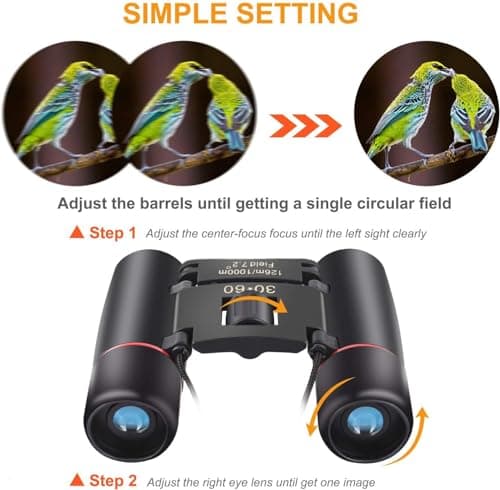 BWEISSTH Small Compact Binoculars for Adults Kids, 30x60 Mini Binocular for Traveling Sightseeing Birds Watching, Night Vision Binoculars for Concert Theater Opera,Lightweight Pocket Folding — view 6