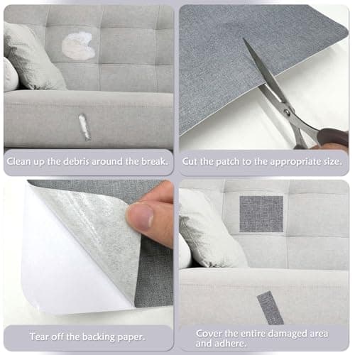 2 Pcs Self-Adhesive Canvas Repair Patch, 11x8 inch Waterproof Fabric Patches Linen Canvas Repair Kit for Sofas, Tents, Furniture, Awnings, Car Seats (Grey) — view 6