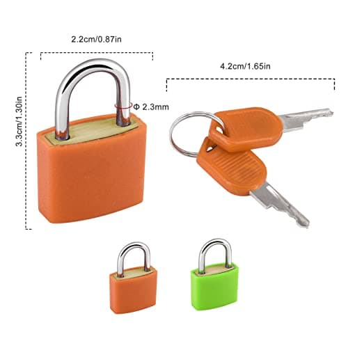 2PCS Suitcase Locks with Keys, 23mm Coloured Luggage Locks Suitcase Padlocks Mini Keyed Padlocks Travel Lock Small Padlocks for Suitcases Luggage Gym Locker Bag Rucksack School (Orange & Green) — view 2
