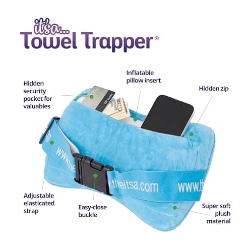 ITSA Towel Trapper | Inflatable Travel Beach Pillow | Sunlounger beachTowel Strap | Portable Pillow | Towel Gripper, Neck Support Blow Up inflatable pillow (Hot Pink) — view 4
