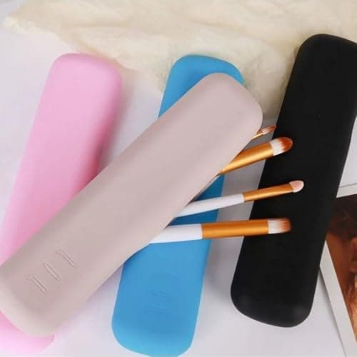 Silicone Makeup Brush Holder,Makeup Brush Pouch,Multipurpose Cosmetic Organizer,Cosmetic Brush Protective Case,Travel Sponge Holder(Khaki) — view 3