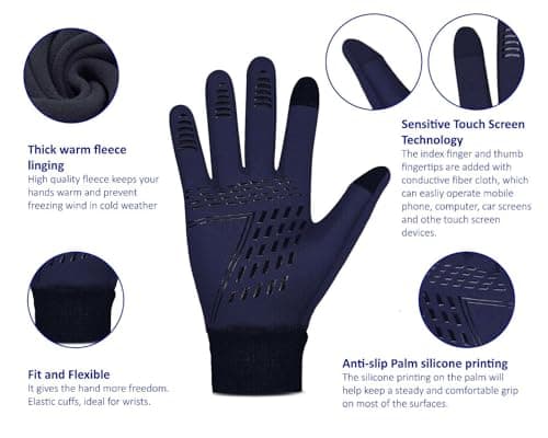 3S SPORTS Men's Cycling Winter Warm Windproof Waterproof Anti-slip Thermal Touch Screen Ski Gloves (Navy Blue, L) — view 3