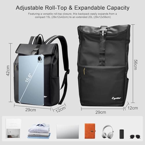 eYotto 15.6" Waterproof Laptop Backpack for Men and Women, Roll Top Design — view 6