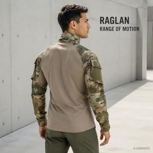 Men's Tactical Combat Shirt Quarter Zip Camo Top for Outdoor Training (E,S) — view 3