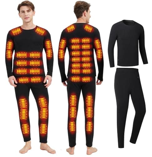 GHKWXUE Heated thermals for men heated thermal underwear Set USB Charge 42 Zone intelligent Heated cold winter heated clothing & Black/2XL