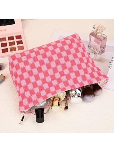 Makeup Bag, Birthday Gifts for Women, Large Small Capacity Checkered Travel Make up Bag, 2 Pack Cosmetic Bags Portable Toiletry Bag for Mom Sister Friends Girls — view 4