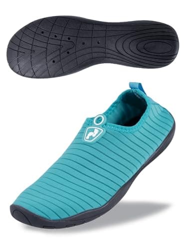 Two Bare Feet Slip-On Aqua Shoes – Unisex Water Shoes for Swimming, Beach, Surf, Pool & Travel – Quick Dry Barefoot Design with Non-Slip Sole (Teal, UK 6)
