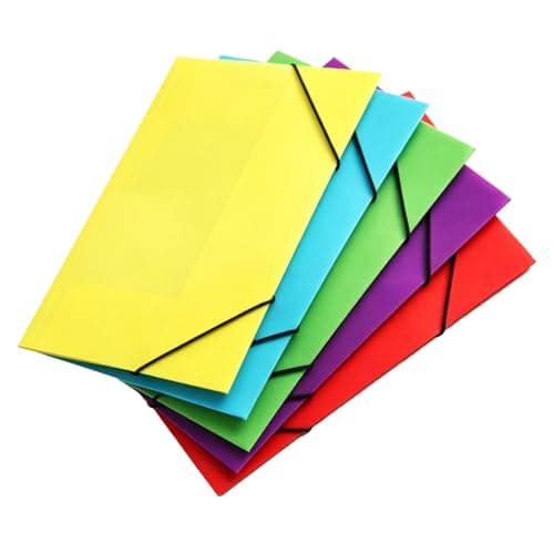 Phefop Plastic File Folder Set PP Document Pouch 5 Pack 14 X 10 in Elastic Band Closure Holds 100 Sheets Color Coded Organizer for Students Teachers Office (Multi Colors) — view 2