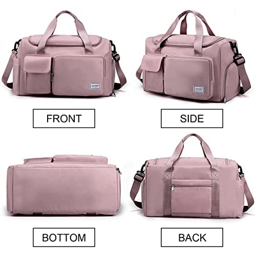 RainFlowwer Travel Duffel Bag Women Men,Sports Gym Bag with Shoes Compartment,Waterproof Travel Bag Overnight Bag with Dry Wet Separated Pocket,Carry Luggage Bag Weekender,Sports,Gym,Travel (Pink) — view 4