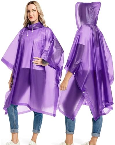 GUKOY Reusable Rain Ponchos for Adults, 2 Pcs Raincoats (Pack of 1) Emergency for Women Men with Hood Purple — view 4
