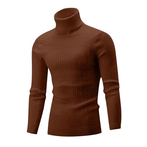 XMWSPO Men's Cable Knit Turtleneck Sweater,Long Sleeve Warm Sweatshirt — view 3
