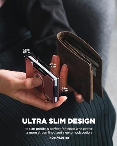 VULKIT Credit Card Holder RFID Blocking with Money Clip for Men & Women Slim Metal Wallet Minimalist Card Wallet Compatible with Airtag Holder, Rose Gold — view 5