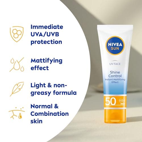 NIVEA Sun UV Face Shine Control SPF 50 Cream (50ml), Sun Cream Protects Against UVA/UVB Rays and Premature Skin Ageing, Sunscreen for Delicate Facial Skin — view 2