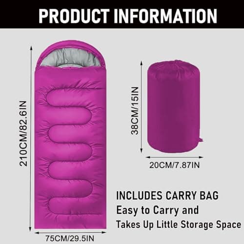 Sleeping Bags for Adults & Kids Sleeping Bag for 3-4 Season, Adult Blanket, Ultralight Carry Bag, Lightweight Compact, Soft for Outdoor Camping, Travel, Hiking (Rose red Warm Weather 15-32°C) — view 2