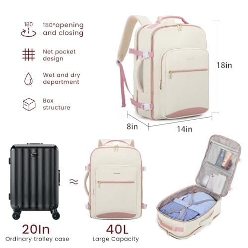 LOVEVOOK Carry On Backpack for Women, 40L Travel Backpack Womens Cabin Bag — view 2
