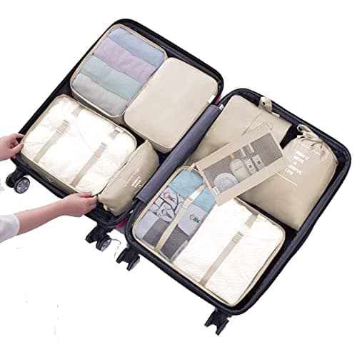 Bansga Packing Cubes for Suitcase 8 Sizes Suitcase Organizer Bags 8 pcs（Beige） — view 3
