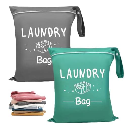 2Pcs Travel Laundry Bag, Small Laundry Wet Bag for Home and Travel (Green and grey)