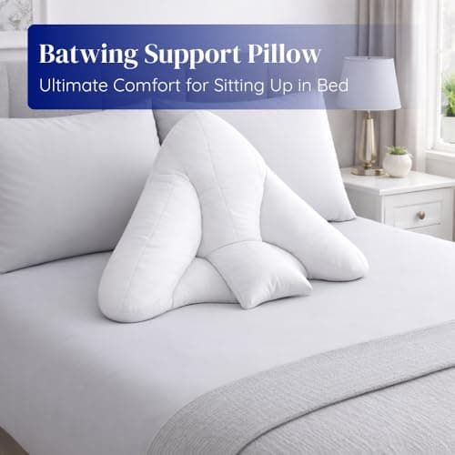 Lancashire Textiles Orthopaedic Batwing Shaped Neck & Back Support Pillow for Help with Cushioning and Sitting Complete with White Removable Pillowcase — view 4